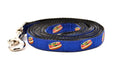 XS navy dog leash with design that depicts Chicago Style Hot Dog.