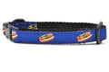 XXS navy dog collar with design that represents Chicago Style Hot Dog.