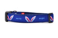 Picture of medium navy dog collar with angel wings and words earth angel.