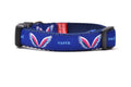 Picture of XS navy dog collar with angel wings and words earth angel.