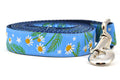 Large light blue dog leash with chamomile flowers, stars, and half moon design.