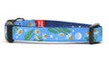 XS light blue dog collar with chamomile flowers, stars, and half moon design.