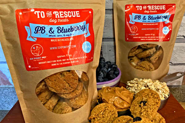 Peanut Butter & Blueberry Dog Treats in a pouch