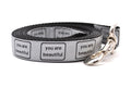  Large Dog leash that is silver with the words you are beautiful in black.